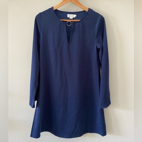 Molly Bracken Midnight Blue Long Flare Sleeve Keyhole Cut Out Relax Fit Dress - Picture 1 of 4